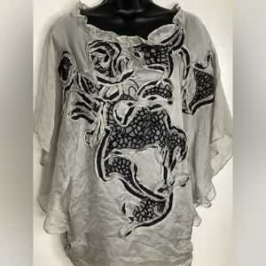 NWOT Chic Black and Gray 100% Silk Blouse S